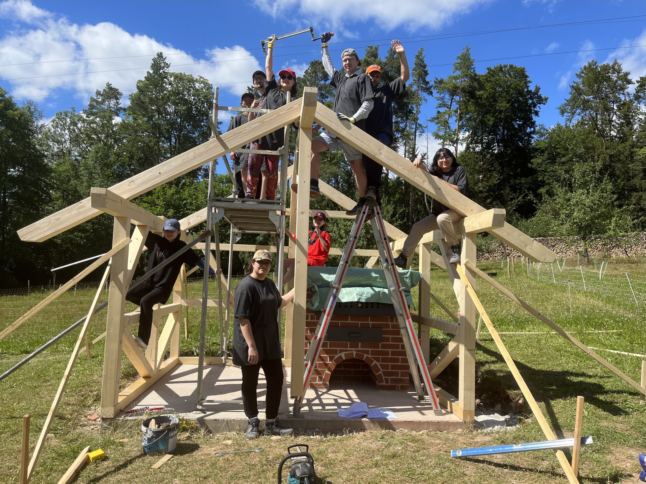 Volunteers in Germany building maintenance work.